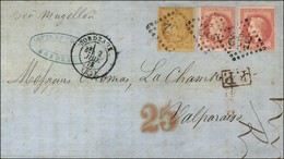 GC 532 / N° 32 (2) + 38 Càd BORDEAUX (32) Sur Lettre 2 Ports Pour Valparaiso Via Magellan, Au Recto Taxe 25 Rouge Pour L - 1863-1870 Napoleone III Con Gli Allori