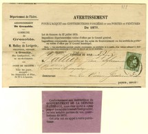 Càd T 17 GRENOBLE (37) / N° 39 Sur Avertissement Avec Papillon Violet Du Gouvernement De La Défense Nationale. 1871. - T - 1870 Uitgave Van Bordeaux