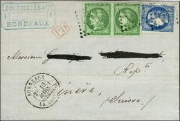 GC 6307 / N° 42 Vert Foncé Paire + 46 (marge Inférieure Courte Mais Filet Non Touché) Bleu Foncé Càd BORDEAUX / LA BASTI - 1870 Uitgave Van Bordeaux