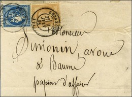 Càd T 17 BESANCON (24) / N° 28 + 46 Bleu Foncé Sur Papier D'affaires Pour Beaume. 1871. - TB / SUP. - 1870 Uitgave Van Bordeaux