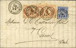 Càd MARSEILLE / COURS DU CHAPITRE / N° 51 Bande De 3 (1 Ex Pd) + 78 Sur Lettre Pour Gènes. 1876. - TB. - 1871-1875 Ceres