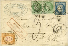 GC 1661 / N° 53 (2) + 60 Càd T 17 GIVORS (68) Sur Lettre Insuffisamment Affranchie Pour L'Ile D'Elbe Taxée 3. A L'arrivé - 1871-1875 Ceres