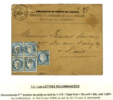 GC 898 / N° 60 Bloc De 4 + 1 Ex. Càd T 18 CHARLEVILLE / ARDENNES Sur Lettre Recommandée Au 3e échelon. 1876. - TB. - 1871-1875 Cérès