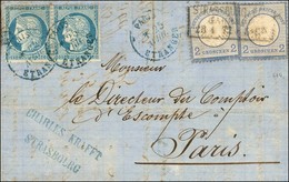 Càd STRASBURG / All. 2 Groschen (2) + Càd Bleu PARIS / ETRANGER / N° 60 (paire) Sur Lettre 2 Ports De Strasbourg Pour Pa - 1871-1875 Ceres