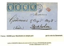 GC 99 / N° 60 Bande De 4 Càd T 17 ANGERS Sur Lettre Pour Stockholm Par La Voie Du Danemark. 1872. - TB. - 1871-1875 Cérès