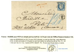 Etoile 5 / N° 60 Càd PARIS / BT MAGENTA Sur Lettre Insuffisamment Affranchie Pour Poti (Caucase) Par La Voie De L'office - 1871-1875 Ceres