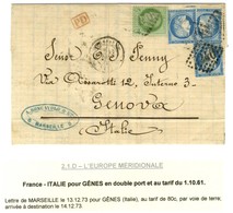 GC 2240 / N° 53 + 60 (3) Sur Lettre 2 Ports Pour Gênes. 1873. - TB. - 1871-1875 Ceres