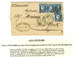 GC 1769 / N° 60 (4) Càd LE HAVRE / LE PORT Sur Lettre 2 Ports Pour New York. 1872. - TB. - 1871-1875 Ceres