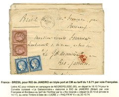 GC 2617 / N° 58 Paire + 60 Paire Càd T 16 NEGREPELISSE (85) Sur Lettre Avec Long Texte En Triple Port Au Tarif De Milita - 1871-1875 Ceres