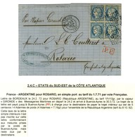 GC 532 / N° 60 Bloc De 4 Càd BORDEAUX (32) Sur Lettre Pour Rosario (Confédération Argentine). 1872. - TB / SUP. - R. - 1871-1875 Ceres
