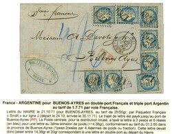 GC 1769 / N° 60 (8, 1 Ex. Légère Froissure) Càd T 17 LE HAVRE (74) Sur Lettre En Double Port Par La Voie Française Pour  - 1871-1875 Ceres