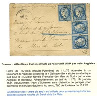 GC 3906 / N° 60 2 Paires Càd T 17 TARBES (63) Sur Lettre Adressée à Bord De La Galissonnière Division Navale Française D - 1871-1875 Ceres