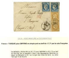 GC 2411 / N° 59 (2) + 60 (2) Càd T 16 MONSOL (68) Sur Lettre Pour Smyrne Par La Voie Française. 1873. - TB. - 1871-1875 Cérès
