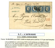 GC 2240 / N° 60 Bande De 4 Piquage Très Décalé Càd T 17 MARSEILLE (12) Sur Lettre Pour Port Louis (Île Maurice), Au Vers - 1871-1875 Ceres