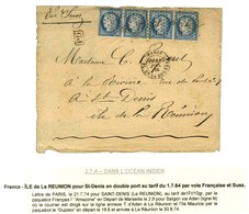Etoile 1 / N° 60 Bande De 4, 1 Ex. Pd Càd PARIS / PL. DE LA BOURSE Sur Lettre Pour St Denis De La Réunion. 1874. - TB. - 1871-1875 Cérès