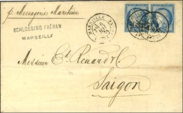 Càd MARSEILLE / N° 60 Paire Sur Lettre Pour Saigon, Au Verso Càd D'arrivée. 1876. - TB. - R. - 1871-1875 Cérès