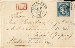 GC 3981 / N° 60 Càd T 17 TOULON-S-MER (78), P.P. Rouge Sur Lettre Au Tarif De Militaire Adressée à Bord De ' L'Aspic à K - 1871-1875 Cérès