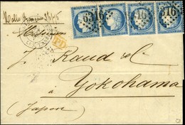 GC 6316 / N° 60 (2 Paires) Càd LYON / LES TERREAUX Sur Lettre Pour Yokohama, Au Verso Càd D'arrivée YOKOHAMA / Bau FRANC - 1871-1875 Cérès