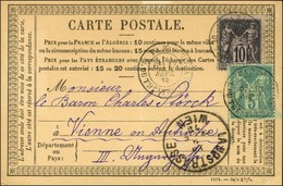 Càd PARIS / PL. DU THEATRE FRANCAIS / N° 75 + 89 Sur Carte (léger Pli) Pour Vienne. Au Recto, Càd D'arrivée. 1878. - TB. - 1876-1878 Sage (Type I)