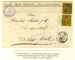 Càd LE HAVRE (74) / N° 93 (2) Sur Lettre 2 Ports Pour New York. 1878. - TB. - R. - 1876-1878 Sage (Type I)