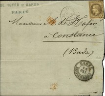 Etoile 1 / N° 30 Càd PARIS / PL. DE LA BOURSE 30 SEPT. 70 Sur Lettre Pour Constance (Bade). Au Verso, Càd De Passage BAS - Guerra De 1870