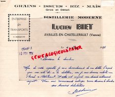 86- AVAILLES EN CHATELLERAULT- RARE FACTURE LUCIEN BIET -DISTILLERIE MODERNE-GRAINS ISSUES RIZ-MAIS-1954 - Landbouw