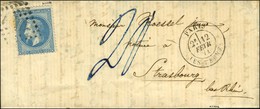 GC 3921 / N° 29 Càd PARIS / LES TERNES 12 FEVR. 71 Sur Lettre Avec Texte Pour Strasbourg. Au Recto, Taxe 20 Bleue Manusc - Guerre De 1870