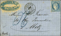 Etoile 4 / N° 37 Càd PARIS / RUE D'ENGHIEN 27 MARS 71 Sur Lettre Pour Metz, Au Recto Taxe Tampon 20 Bleue Type 8. - TB / - War 1870