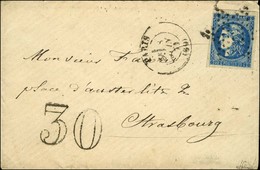 Etoile / N° 46 Bleue Foncée Càd PARIS (60) Sur Lettre Pour Strasbourg. Au Recto, Taxe 30 DT Noire. 1871. - TB. - War 1870