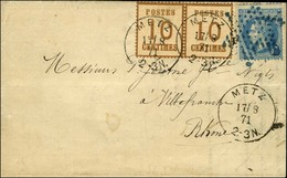 Càd METZ / Alsace N° 5 Paire + 29 Obl étoile évidée Bleue Sur Lettre En Affranchissement Mixte Pour Villefranche. 1871.  - Storia Postale