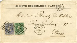 PC 12 / Belg. 10 C. Vert + 20 C. Bleu Càd ANVERS 6 AVRIL 71 Sur Lettre Adressée à Paris Sans Càd D'arrivée. - TB / SUP.  - Oorlog 1870