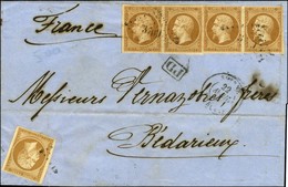 PC 3709 / N° 13 Type I + N° 13 Type II (2 Paires) Càd SMYRNE / TURQUIE Sur Lettre Pour Bédarieux. 1862. Rare Association - Posta Marittima