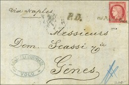 Griffe Linéaire Coi Postali Francesi / N° 57 Sur Lettre Datée De Volo (cachet Commercial Au Recto) Pour Gênes. 1875. - T - Maritime Post