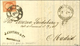 Oblitération Roue De Charette / N° 23 à Côté Cachet ADMON DE CAMBIO / BARCELONA Sur Lettre De Marseille Pour Madrid. 186 - Maritieme Post