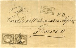 GC De Gênes / N° 56 Paire Sur Lettre De Salonique Pour Gênes. Au Recto, Griffe Encadrée PIROSCAFI / POSTALI / FRANCESI.  - Maritieme Post