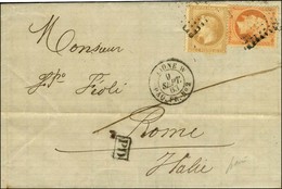 Ancre / N° 23 + 28 Càd LIGNE W / PAQ. FR N° 2 Sur Lettre De Marseille Pour Rome. 1863. - TB. - Maritieme Post