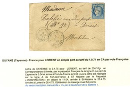 Losange / CG N° 23 Càd GUYANE / CAYENNE + Càd Octo Bleu CORR-D'-ARMÉES / CAYENNE Sur Lettre Au Tarif De Militaire Pour L - Maritime Post