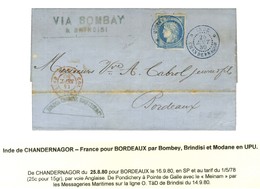 Càd Bleu INDE / CHANDERNAGOR / CG N° 23. 1880. - TB / SUP. - R. - Schiffspost