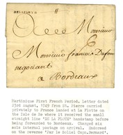 Lettre Avec Texte Daté De St Pierre De La Martinique Le 23 Octobre 1749 Pour Bordeaux. Au Recto, Marque Postale D'entrée - Maritime Post