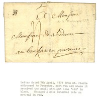 Lettre Avec Texte Daté De St Pierre De La Martinique Le 7 Avril 1771 Pour Le Bausset En Provence Acheminée Jusqu'à Aix.  - Maritime Post