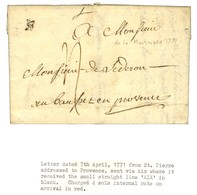 Lettre Avec Texte Daté De St Pierre De La Martinique Le 7 Avril 1771 Pour Le Bausset En Provence Acheminée Jusqu'à Aix.  - Schiffspost