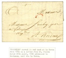 Lettre Avec Texte Daté De St Pierre De La Martinique Le 20 Avril 1786 Pour Bordeaux. Au Recto, Marque Postale D'entrée R - Maritime Post