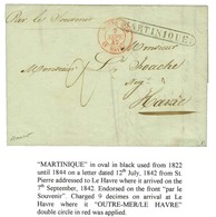 Lettre Avec Texte Daté De Saint Pierre De La Martinique Le 1er Juillet 1842 Pour Le Havre. Au Recto, Marque Postale Enca - Maritieme Post