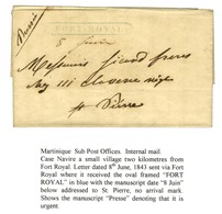 Lettre Avec Texte Daté De Case Navire Le 8 Juin 1843 Adressée Localement à St Pierre. Au Recto, Rare Marque Postale Enca - Poste Maritime