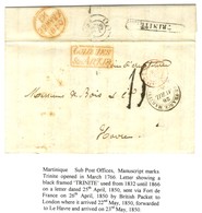 Lettre Avec Texte Daté D'une Petite Localité Le 25 Avril 1850 Pour Le Havre. Au Verso, Très Rare Griffe Encadrée TRINITE - Maritime Post