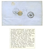 Càd POINTE A PITRE / GUADELOUPE 24 FEV. 1865, Taxe Tampon 6 Sur Lettre Pour Bordeaux. Au Verso, Càd Octo MARTINIQUE / LO - Poste Maritime