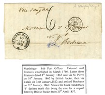 Lettre Avec Texte Daté De François Le 8 Janvier 1862 Pour Bordeaux. Au Recto, Càd ST PIERRE MARTINIQUE * 10 JANV. 1862,  - Maritime Post