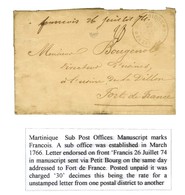 Lettre Avec Texte Daté De François Le 24 Juillet 1874 Pour Fort De France. Au Recto, Marque Manuscrite '' François 26 Ju - Maritieme Post