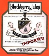 étiquette De Vermouth Blackberry Julep Ets D'aubigny Importé De New York 20°/° - 75 Cl - Whisky
