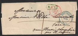 1843 - LSC - BRUXELLES A PARIS - Marques De Transit Et Rayon B.3.R ( 3ième Rayon ) - Tricouleur - 1830-1849 (Unabhängiges Belgien)